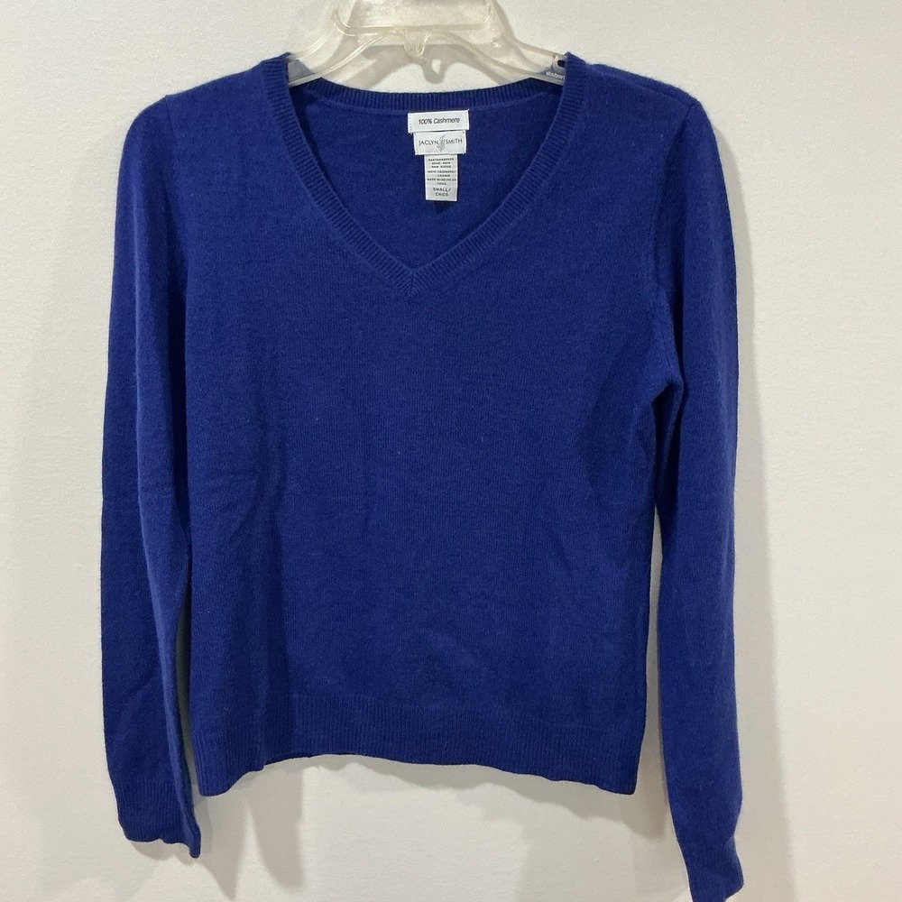 Jaclyn Smith Women's Size S 100% Cashmere Sweater Royal Blue V-Neck Long Sleeve